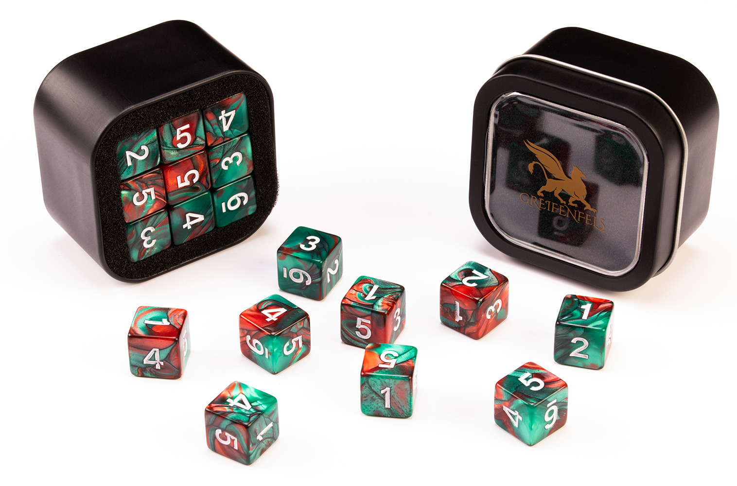 18d6 Marble Series: Red & Green - Numbers: White